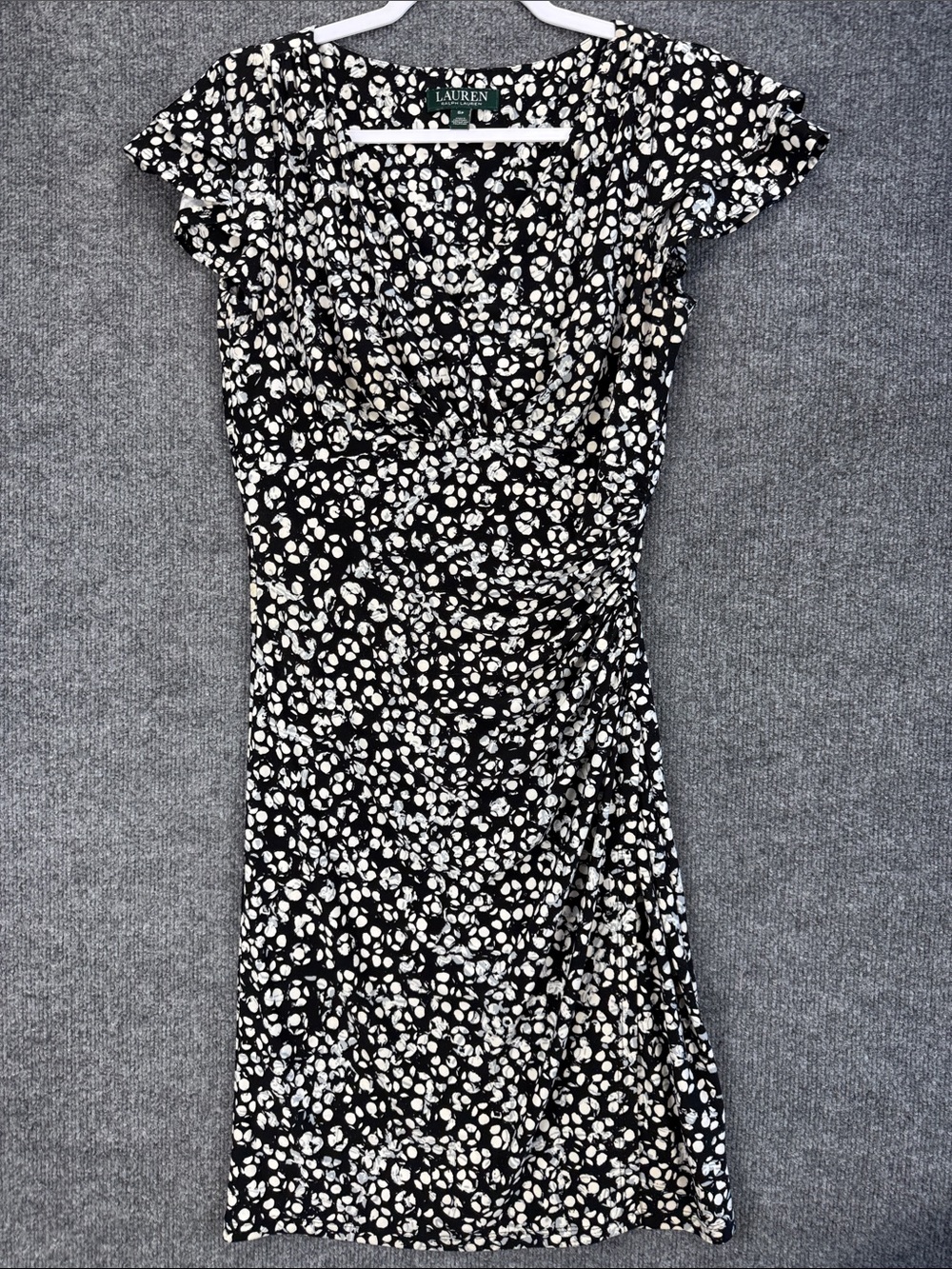Lauren Ralph Black and White Twist-Front Midi Dress Size 6P
